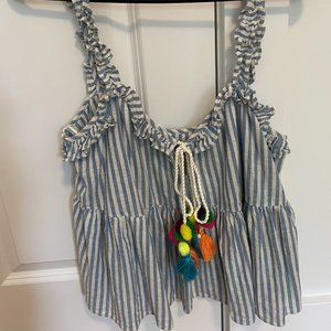 Zara Linen Tie Front Tank Top